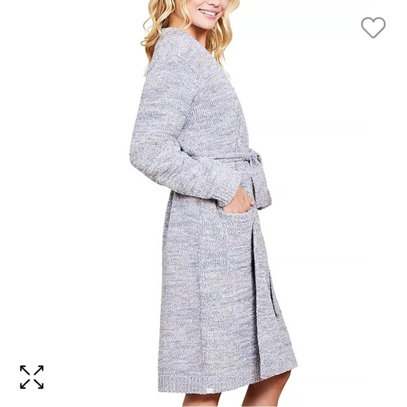 BAREFOOT DREAMS Cozy Chic Heather Pink Clay Gray Marled Tie Midi Robe NWT - Picture 3 of 13